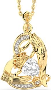 Diamond Gold Silver Claddagh Infinity Heart Necklace