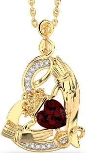 Diamond Garnet Gold Silver Claddagh Infinity Heart Necklace