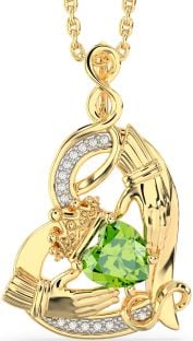 Diamond Peridot Gold Silver Claddagh Infinity Heart Necklace