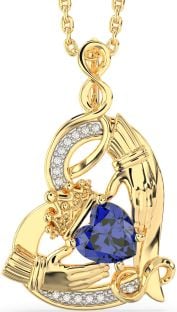 Diamond Sapphire Gold Silver Claddagh Infinity Heart Necklace