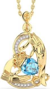 Diamond Topaz Gold Silver Claddagh Infinity Heart Necklace