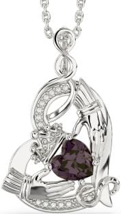 Diamond Alexandrite Silver Claddagh Infinity Heart Necklace