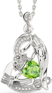 Diamond Peridot Silver Claddagh Infinity Heart Necklace