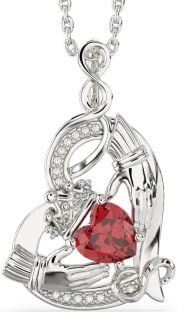 Diamond Ruby Silver Claddagh Infinity Heart Necklace