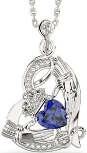 Diamond Sapphire Silver Claddagh Infinity Heart Necklace