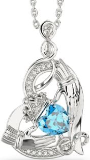 Diamond Topaz Silver Claddagh Infinity Heart Necklace