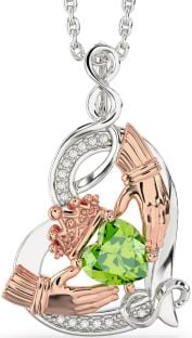 Diamond Peridot Rose Gold Silver Claddagh Infinity Heart Necklace