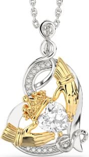 Diamond Gold Silver Claddagh Infinity Heart Necklace