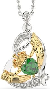 Diamond Emerald Gold Silver Claddagh Infinity Heart Necklace