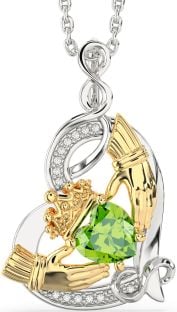 Diamond Peridot White Yellow Gold Claddagh Infinity Heart Necklace