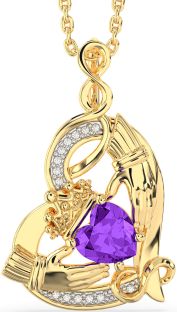 Diamond Amethyst Gold Claddagh Infinity Heart Necklace