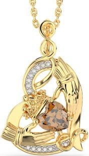 Diamond Citrine Gold Claddagh Infinity Heart Necklace