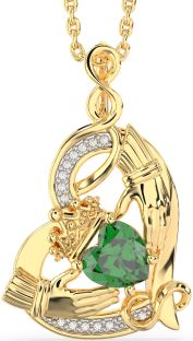 Diamond Emerald Gold Claddagh Infinity Heart Necklace