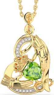 Diamond Peridot Gold Claddagh Infinity Heart Necklace