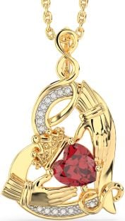 Diamond Ruby Gold Claddagh Infinity Heart Necklace