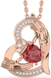 Diamond Ruby Rose Gold Silver Claddagh Heart Necklace