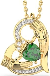 Diamante Esmeralda Ouro Prata Claddagh Coração Colar