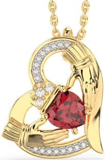 Diamond Ruby Gold Silver Claddagh Heart Necklace