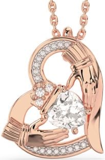 Diamond Rose Gold Claddagh Heart Necklace