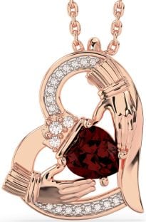 Diamant Granat Rose Gull Claddagh Hjerte Halskjede