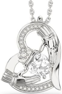 Diamond Silver Claddagh Heart Necklace