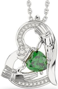 Diamante Esmeralda Prata Claddagh Coração Colar