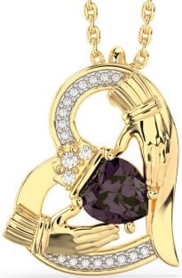 Diamond Alexandrite Gold Claddagh Heart Necklace