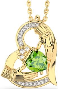 Diamond Peridot Gold Claddagh Heart Necklace