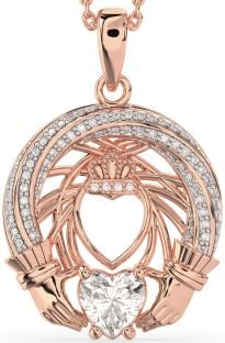 Diamond Rose Gold Silver Claddagh Necklace