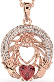 Diamond Ruby Rose Gold Silver Claddagh Necklace