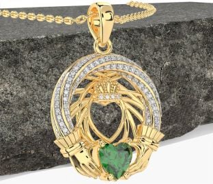 Diamond Emerald Gold Silver Claddagh Necklace