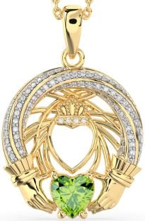 Diamond Peridot Gold Silver Claddagh Necklace