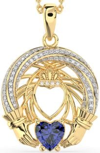 Diamond Sapphire Gold Silver Claddagh Necklace