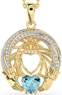 Diamond Topaz Gold Silver Claddagh Necklace