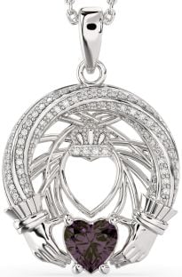 Diamond Alexandrite Silver Claddagh Necklace