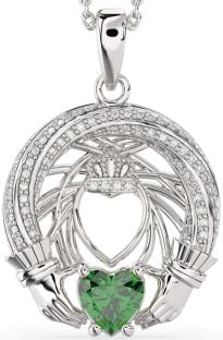 Diamant Smaragd Zilver Claddagh Halsketting