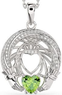 Diamond Peridot Silver Claddagh Necklace