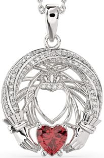 Diamond Ruby Silver Claddagh Necklace