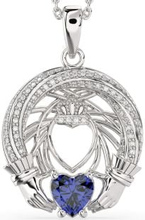 Diamant Saffier Zilver Claddagh Halsketting