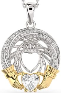 Diamond Gold Silver Claddagh Necklace