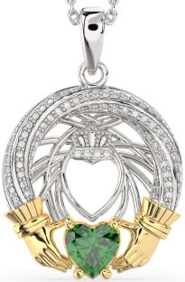 Diamond Emerald Gold Silver Claddagh Necklace