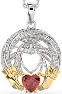 Diamond Ruby Gold Silver Claddagh Necklace