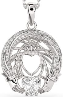 Diamond White Gold Claddagh Necklace