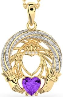 Diamond Amethyst Gold Claddagh Necklace