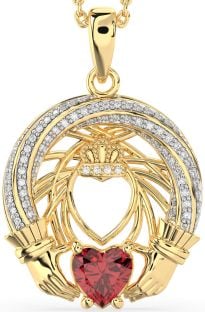 Diamond Ruby Gold Claddagh Necklace