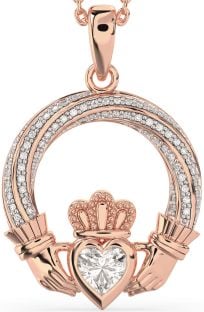 Diamond Rose Gold Silver Claddagh Necklace