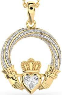 Diamond Gold Silver Claddagh Necklace