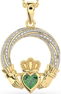 Diamond Emerald Gold Silver Claddagh Necklace