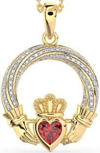 Diamond Ruby Gold Silver Claddagh Necklace