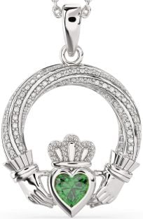 Diamant Smaragd Sølv Claddagh Halskjede